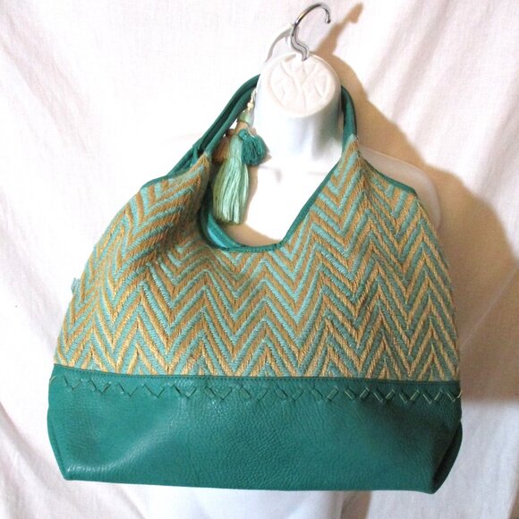STEVEN STEVE MADDEN Woven Knit CHEVRON Tote Shopper Shoulder Bag AQUA JANDREAS - Picture 8 of 8